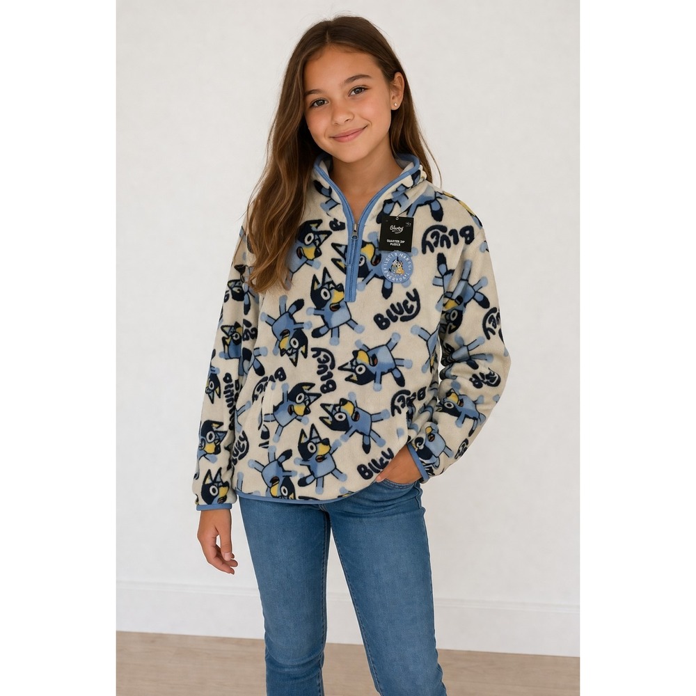 Bluey Warm Fleece Pullover Graphic Patterned 1/4 Zip Youth Size Medium